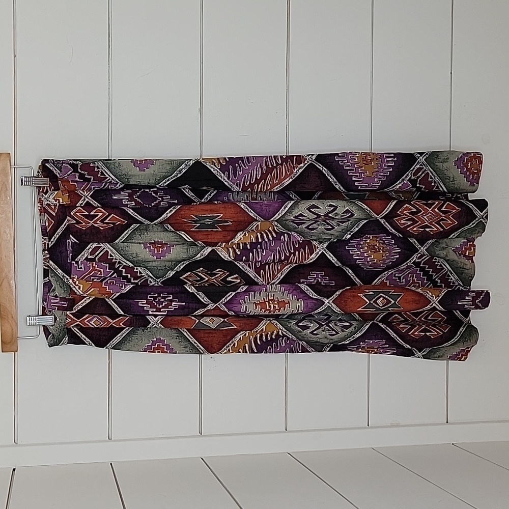 VINTAGE 80s 90s Kenneth Mitchell purple & black multicolored printed maxi skirt